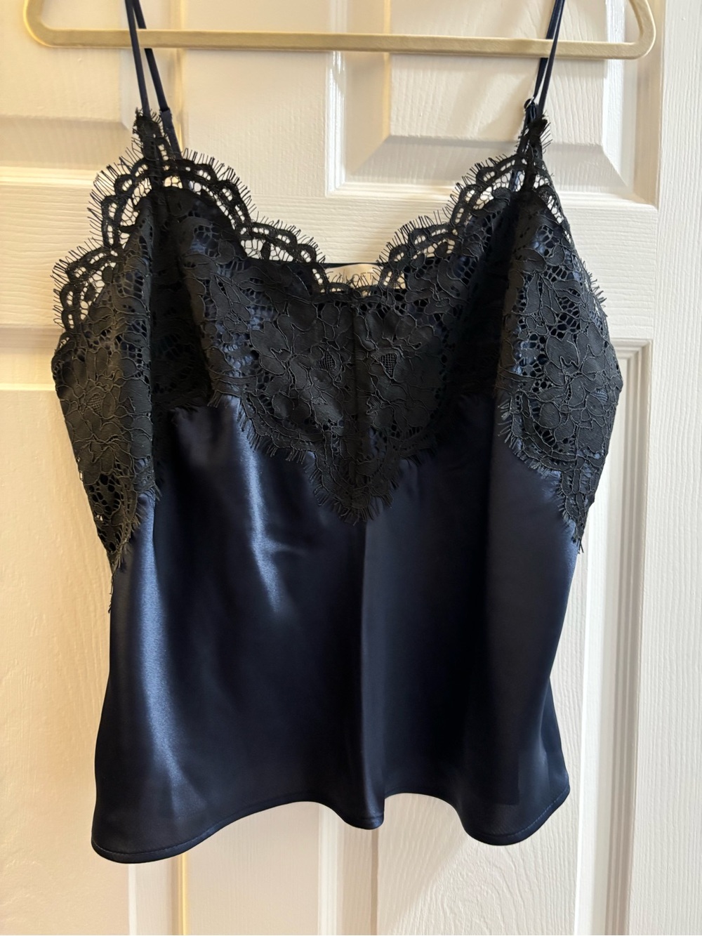 LOFT Black Satin Lace-Trim Cami